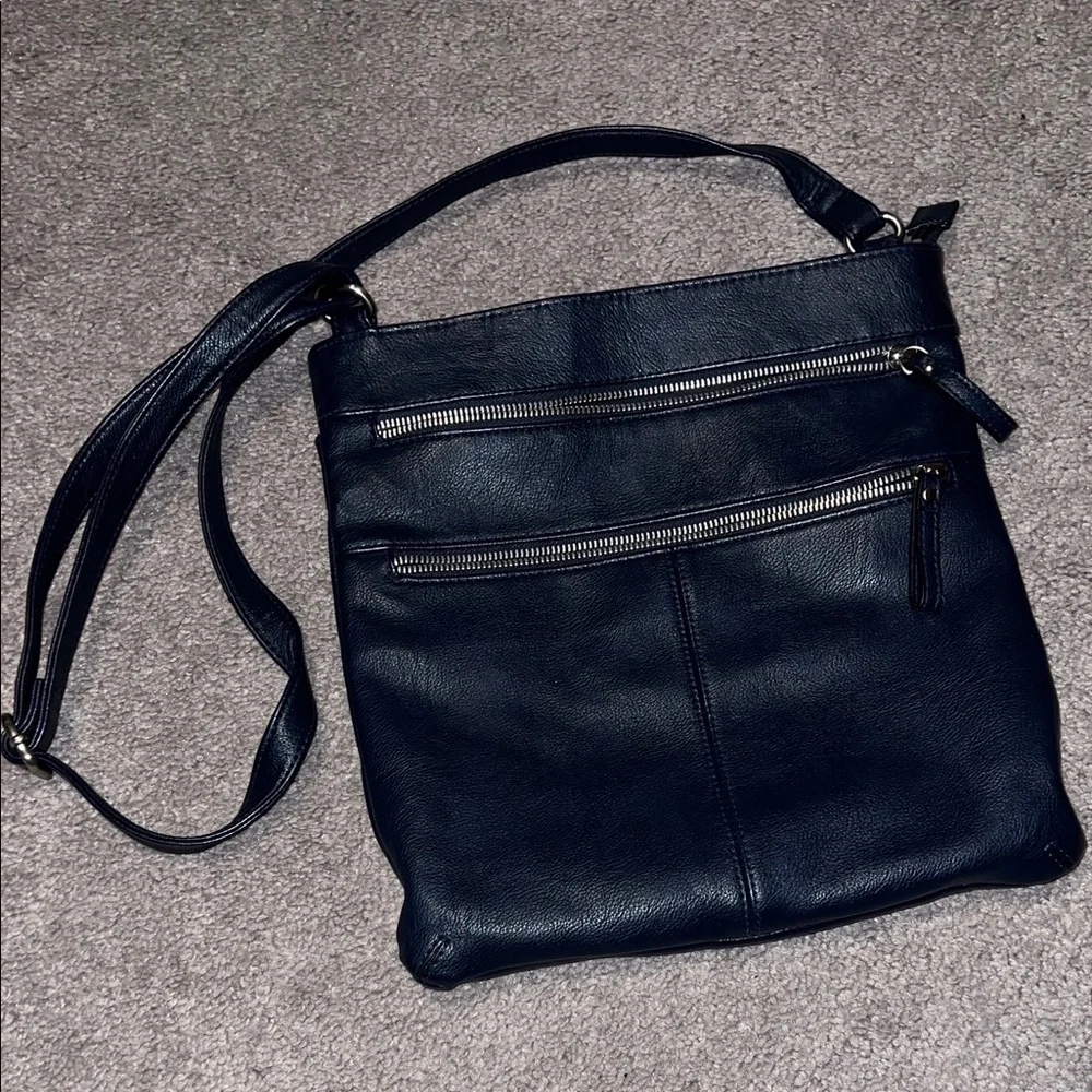 Elegant Dark Blue Leather Crossbody Bag - Picture 1 of 3